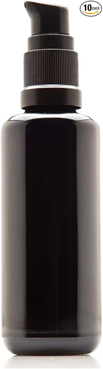 Infinity Jars 50 Ml (1.7 fl oz) Refillable Ultraviolet Black Glass Pump Bottles Leak-Proof Travel Containers for Toner, Sanitizer, Beard Oil, Hair Serum, Essential Oils 10-Pack