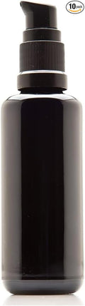 Infinity Jars 50 Ml (1.7 fl oz) Refillable Ultraviolet Black Glass Pump Bottles Leak-Proof Travel Containers for Toner, Sanitizer, Beard Oil, Hair Serum, Essential Oils 10-Pack