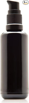 Infinity Jars 50 Ml (1.7 fl oz) Refillable Ultraviolet Black Glass Pump Bottles Leak-Proof Travel Containers for Toner, Sanitizer, Beard Oil, Hair Serum, Essential Oils 3-Pack