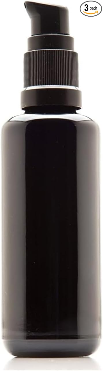 Infinity Jars 50 Ml (1.7 fl oz) Refillable Ultraviolet Black Glass Pump Bottles Leak-Proof Travel Containers for Toner, Sanitizer, Beard Oil, Hair Serum, Essential Oils 3-Pack