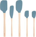 Tovolo Silicone Spatula with Wooden Handle Set of 5 Piece Silicone Kitchen Utensil Set Spoonula Jar Scraper Mini Spatula and Spoonula for Cooking Baking Mixing Folding Blue Slate