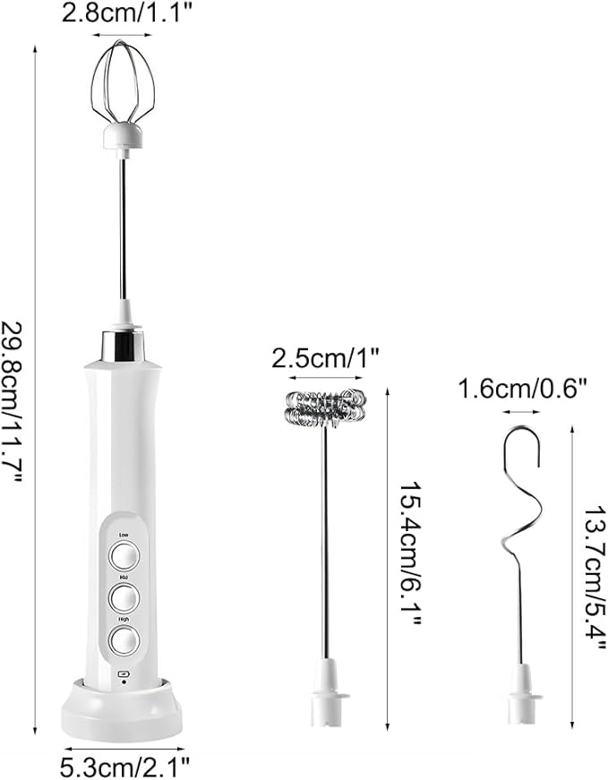 Rechargeable Milk Frother, Handheld Electric Mini Foam Maker with 3 Adjustable Speed for Coffee, Latte, Hot Chocolate, Portable Drink Mixer and Whisker