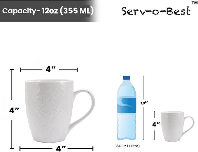 White Ceramic Coffee Mug Set of 6 – 12 oz Large Coffee Cups with Handles, Durable Porcelain Mugs for Coffee, Tea, Hot Chocolate & Milk – Microwave & Dishwasher Safe