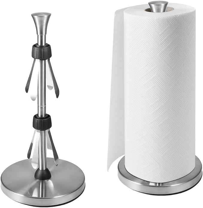 Picowe Stainless Steel Paper Towel Holder, Designed for Easy One-Handed Operation, Sturdy Weighted with Suction Cups Paper Towel Dispenser Countertop, FIt for Standard Paper Towel Rolls