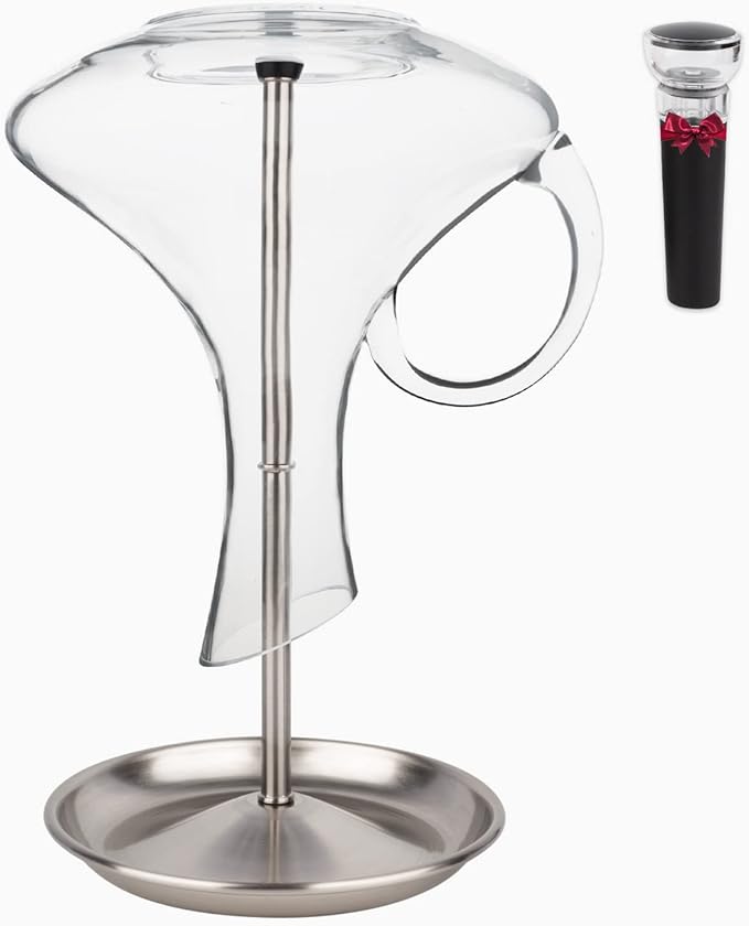 Wine Decanter Drying Stand with Silicone Head to Prevent Scratches-Detachable Shelf Decanter Rack Holder with Drip Catching Base with Wine Bottle Stopper, Decanter and Wine Glass NOT Included