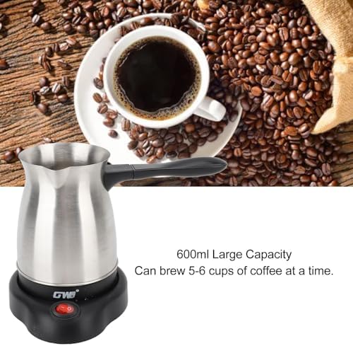 Sanpyl Turkish Coffee Pot, Stainless Steel Arabic, Greek & Turkish Electric Coffee Maker Machine Pot, 600ml Coffee Tea Warmer Kettle with Removable Anti Scald Handle Cordless Base for Home & Travel