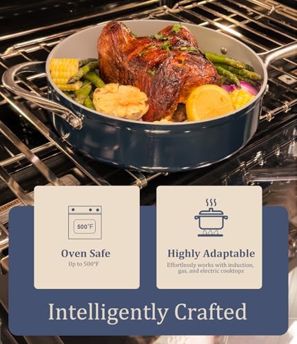 CookinCraze Ceramic Nonstick Cookware Set 8" Fry Pan & 4.5qt Dutch Oven PFAS/PTFE/PFOA Free Even Heat Distribution All Cooktops Compatible Oven Safe to 500°F (Cream)