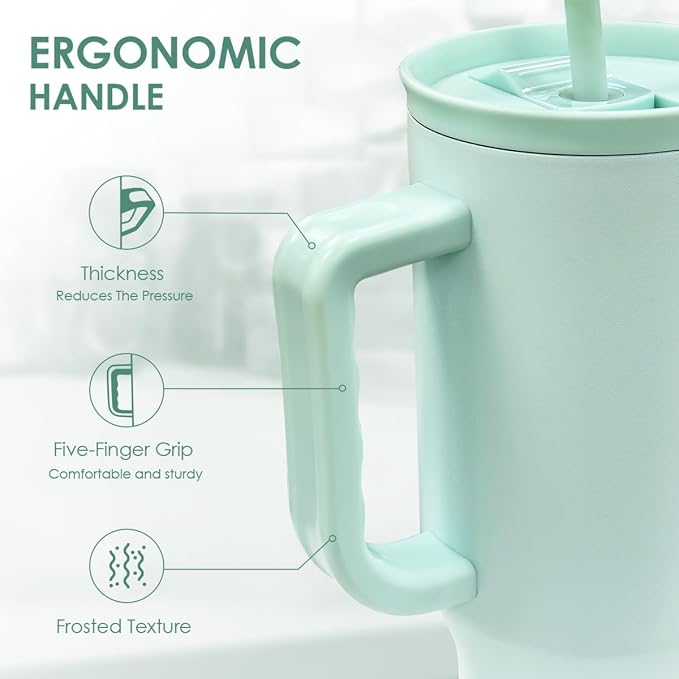 SANDJEST Mint 40oz Tumbler with Handle and Straw, Insulated Stainless Steel Travel Coffee Mug for Women Girls, Gift Idea for Birthday Christmas Mothers Day