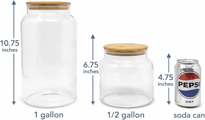 kitchentoolz 1/2 Gallon Mason Jar – 64 oz Wide Mouth Half Gallon Glass Jar with Wooden Lid – 2‑Pack Large Mason Jars for Kitchen Storage, Pantry Organization & Decorative Use