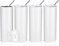PYD Life Sublimation Blanks Skinny Tumbler White 20 OZ Straight Stainless Steel with Metal Straw for Mug Tumbler Heat Press Machine Sublimation Printing 4 Pack