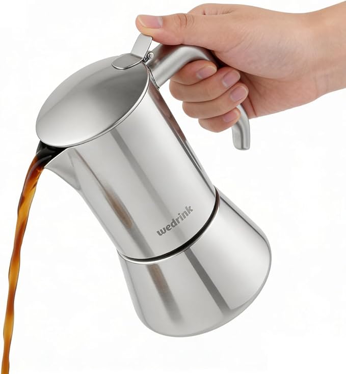 wedrink Stovetop Espresso Maker 4 Espresso Cups Stainless Steel Moka Pot for Greca, Induction, Electric & Gas Stoves(6.5 OZ/200ml)
