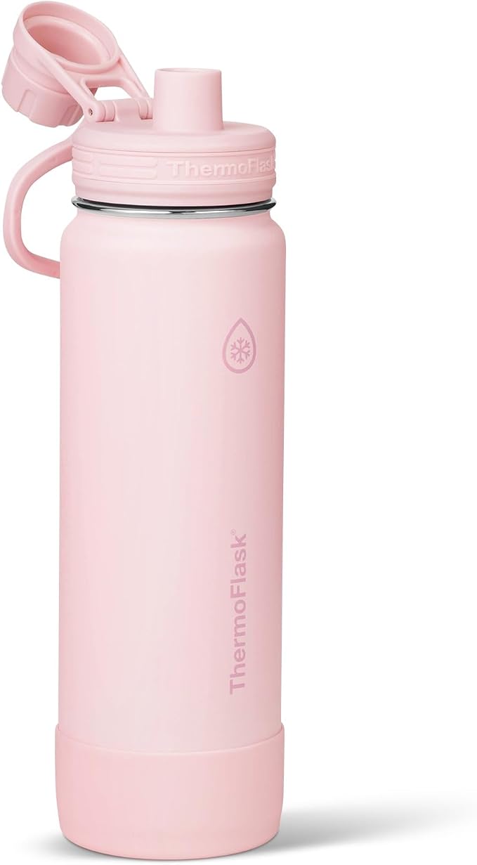ThermoFlask Insulated Water Bottle with Spout Lid (24 oz, Blush) - Leakproof, Stainless Steel Water Bottle for Cold & Hot Drinks, Travel & Daily Hydration