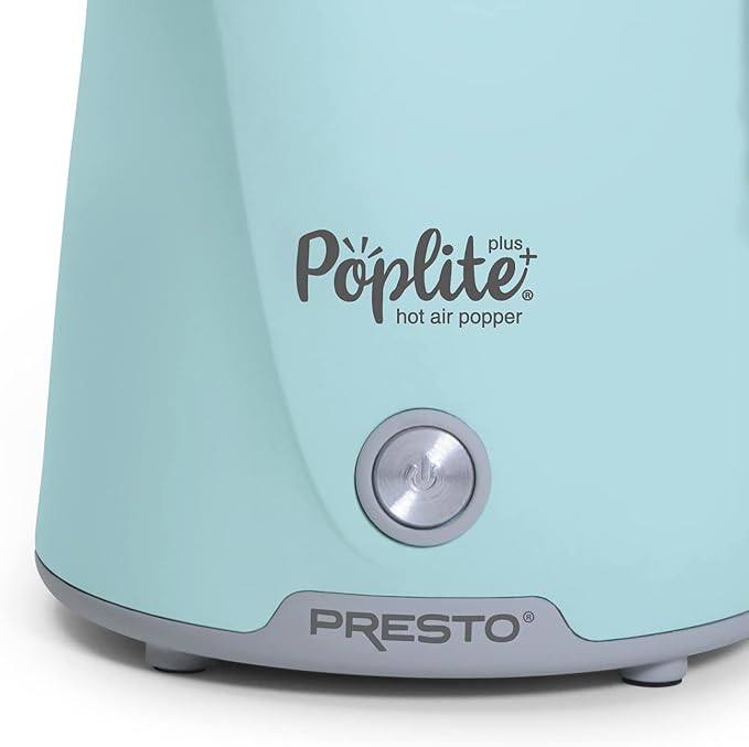 Presto 04867 Poplite Plus Hot Air Popcorn Popper - Built-In Measuring Cup + Melts Butter, Easy to Clean, Built-In Cord Wrap, 18 Cups, Aqua