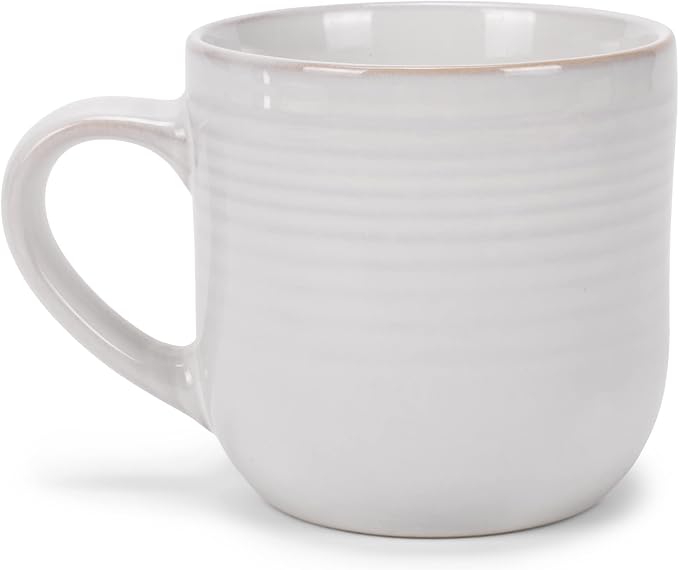 Elanze Designs Glossy Reactive Glaze Large 17 Fluid Ounce Everyday Kitchen Food Grade Ceramic Stoneware Coffee Mug Cup with Comfort Curved Handles, Set of 4, Classic White