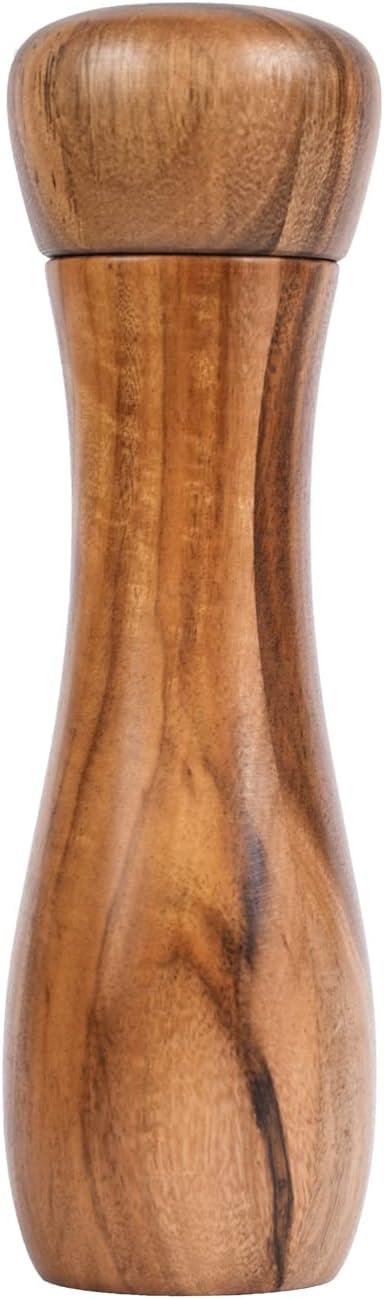 Pepper Mill, Pepper Grinder, Adjustable Ceramic Grinder for Both Pepper and Salt, Acacia Wood, Height 20.5 cm / 8 inch, Dia 6 cm(Tray is NOT Included)