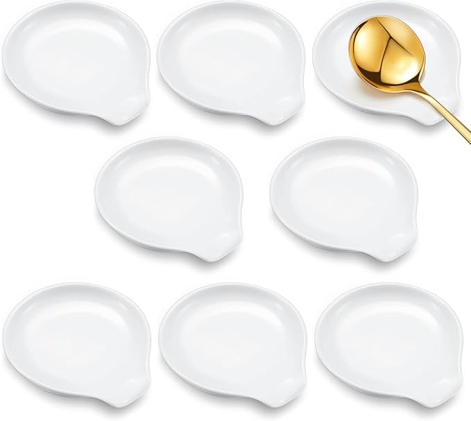 Irenare 8 Pcs Ceramic Spoon Rest for Stove Top, 3.74 Inch Porcelain Spoon Holder, Coffee Utensil Rest Heat Resistant Dishwasher Safe for Home Kitchen Accessories Gift(White)