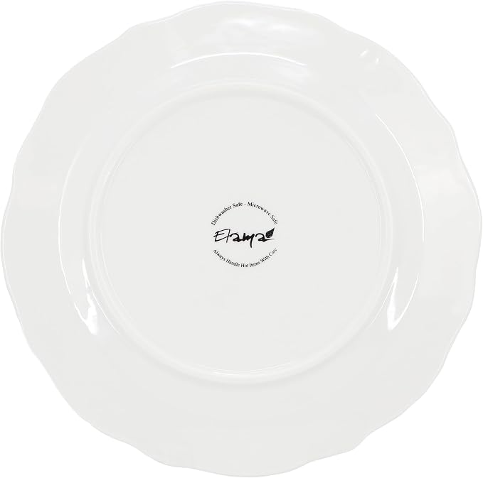 Elama Henryi 6 Piece Embossed Rim Detail Porcelain White 8.75 Inch Salad Plate Set, Tableware Set, Serveware (6 Pc Salad Plate)