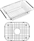 SANNO Dish Drying Rack, Expandable Dish Drainer Over Sink Kitchen Sink Grate Sink Protector for Kitchen Organization Stainless Steel