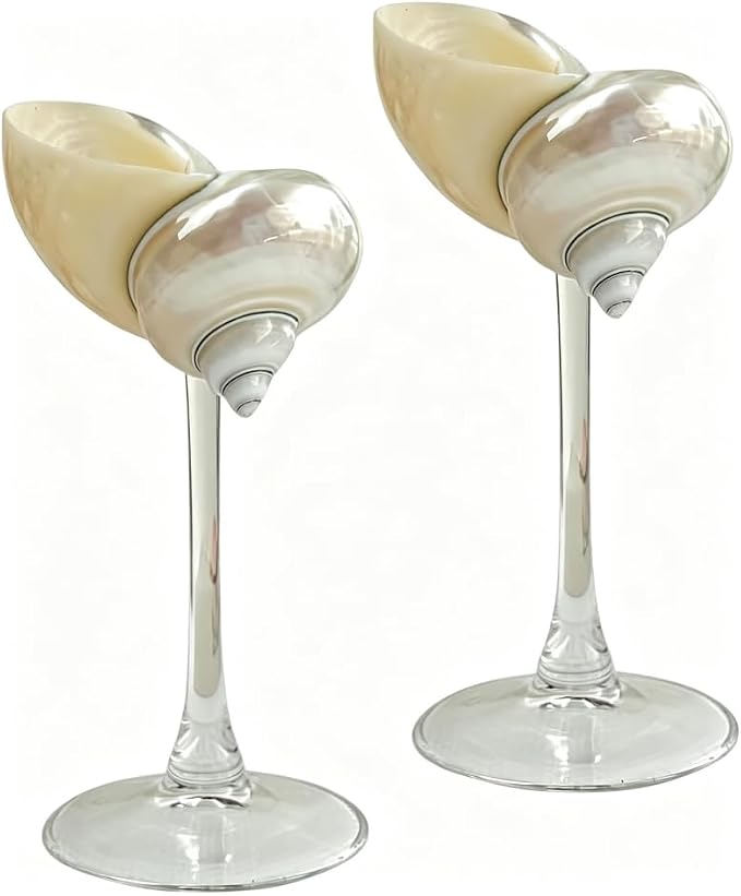 LYFJMUS 2 Pcs Seashell Wine Glasses Wedding Wine Glasses Conch Cup Martini Cocktail Glass Cup for Birthday Wedding Beach Bridesmaids Anniversary Party