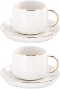 KAMMAK Tea Cups and Saucers Set of 2, 7.1oz Porcelain Coffee Cups with Saucers, Ceramic Espresso Mugs for Coffee, Latte, Americano, Tea, Elegant Teacup and Saucer (YFH5)