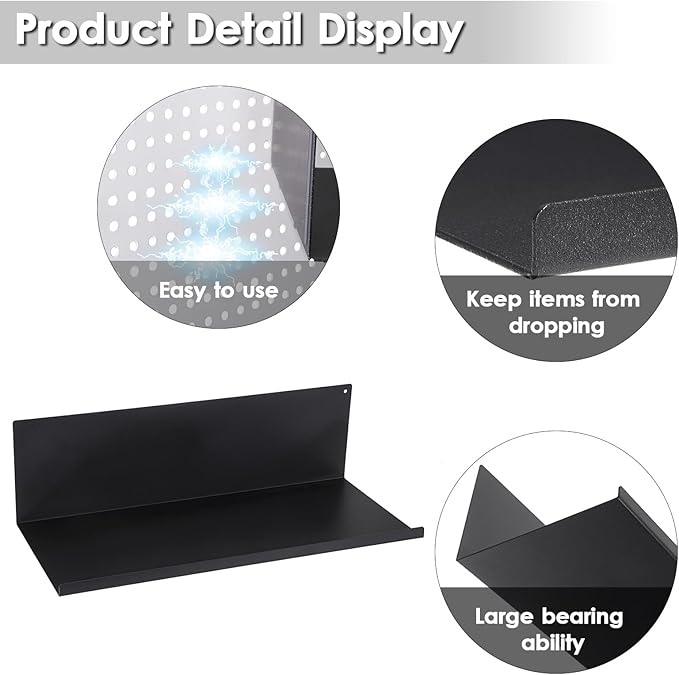 Kokone Medium Magnetic Pegboard Shelves 6 Pack - Steel, Black - Pegboard Accessories for Storage & Display