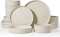 Famiware Star 16-Piece Stoneware Dinnerware Set for 4 – Shallow Pasta Bowls & Flat Plates – Modern Rustic Dishes, Everyday & Formal Use – Chip & Scratch Resistant, Microwave & Dishwasher Safe, Oat