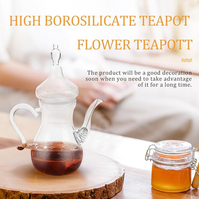 Middle East Style Heat-Resistant Glass Teapot with Infuser Decorative 11 Inch Tea Maker for Loose Leaf Tea Kung Fu Home Kitchen Use