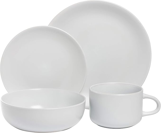 10 Strawberry Street Wazee Matte Coupe Dinnerware Pack of 16, White