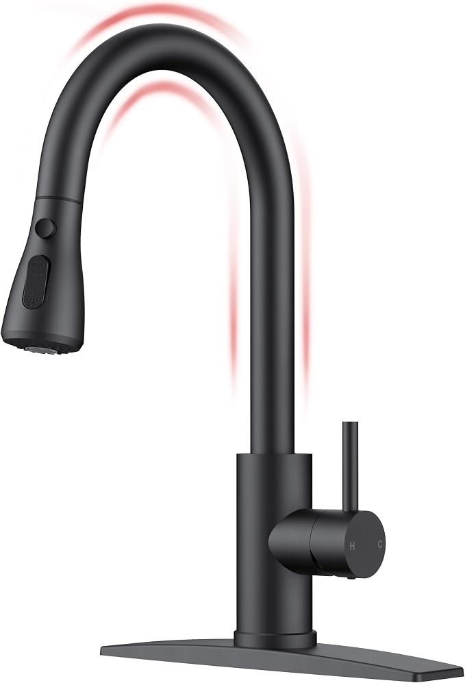 FORIOUS Black Touch Kitchen Faucet with Pull Down Sprayer, Touch Activated | High Arc Kitchen Sink Faucet with Deck Plate, Stainless Steel, Single Hole, Single Handle, Fit for RV Bar Farmhouse Laundry