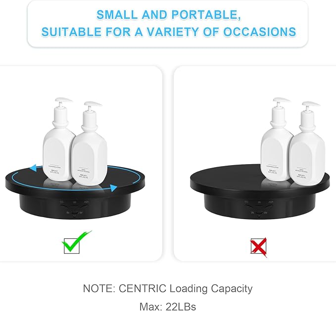 Remote Motorized Rotating Display Stand, Electric Rotating Platform with 5.74/7.08/8.66in Replacement Covers, 3 in 1 Turntable with Rechargeable Battery for Live Streaming Video Shoot Photography
