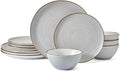 Pfaltzgraff Rowan Gray 12 Piece Plate Bowl Dinnerware Set, Service for 4