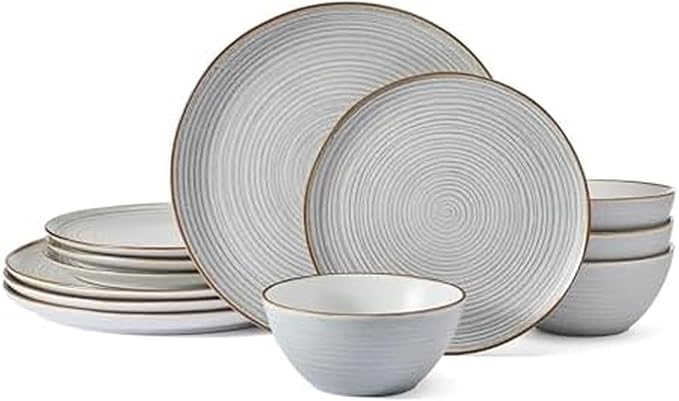 Pfaltzgraff Rowan Gray 12 Piece Plate Bowl Dinnerware Set, Service for 4