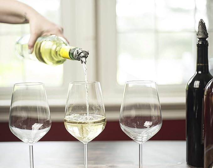 TXOKO Premium Stainless Steel Wine Pourer, Aerator and Decanter - Pour Spout for Red, White and Rose Wine, Liquor and Olive Oil! Gift Box Packaging includes extra stopper.