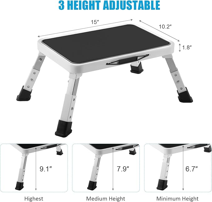 Jocauto Folding Step Stool, Height-Adjustable Step Stool with Non-Slip Platform, Step Ladder for Adults or Kids in Kitchen, Home, 330 Lbs Capacity