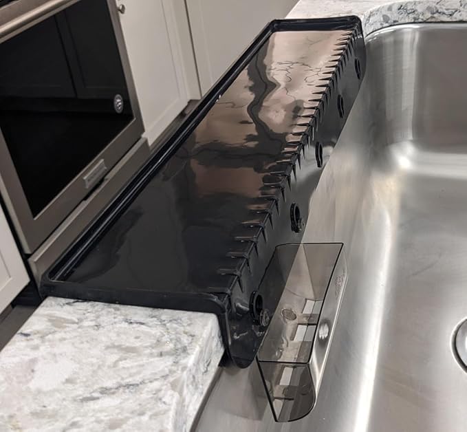SiliProducts SiliSink XL Silicone Edge Guard for Kitchen Sink - Fits 3.75” - 4” Wide - The Original Silicone Sink Edge Protector with Sponge Caddy - Splash Guard, 20” Black Diamond