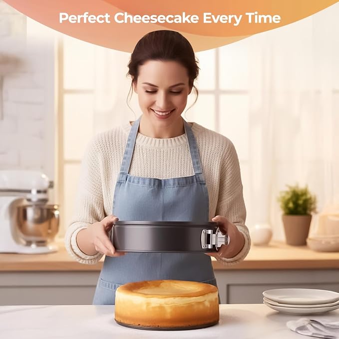 RFAQK 8 Inch Springform Pan Nonstick Leakproof - Spring Form Pan for Cheesecake with Removable Bottom, Include 50pcs Parchment Paper, Recipe E-Book - Perfect for Baking Cheese Cakes, Pizzas, & More!