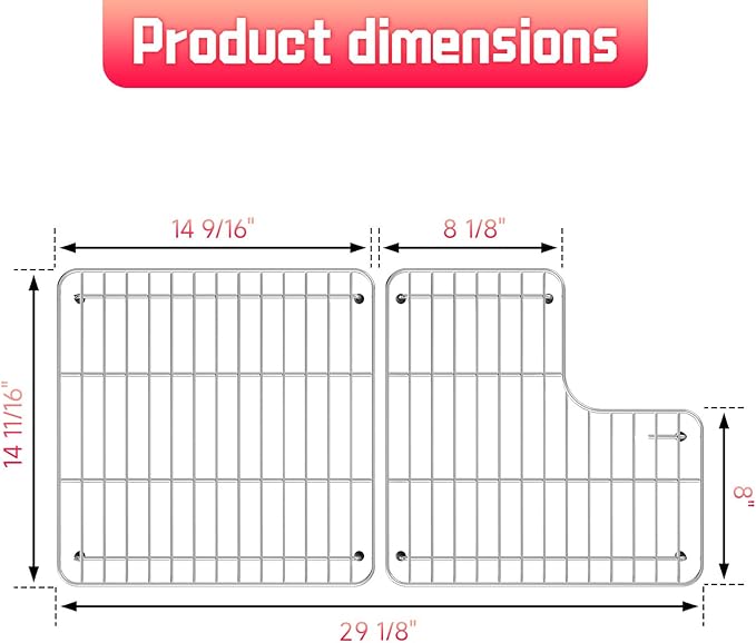 29 1/8" x 14 11/16" Sink Rack for Bottom of Sink for Kohler K-6639-ST Whitehaven and 6488 Farmhouse Sink Protectors Compatible, 304 Stainless Steel kohler Farmhouse Sink Protectors