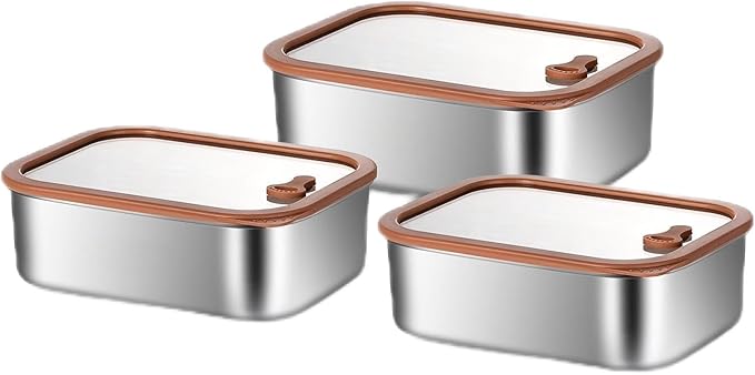 Stainless Steel Meal Prep Containers with Glass Lids - 304 Stainless Steel Kitchen Container for Office Lunches and Camping Trips (21 oz, 42 oz and 70 oz(3 pcs))