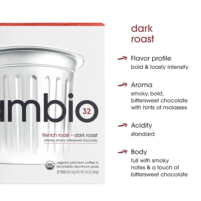 Cambio Roasters French Dark Roast Organic Coffee Pods - The Only Organic Recyclable Aluminum Coffee Pods, Small Batch Roasted, Keurig® Compatible, Toasty Flavor, Lower Acid, Lasting Freshness, 60 Count