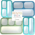 kinsho Bento-Box Lunch and Snack Boxes. Family Pack of 4 Meal Planning Portion Containers for Kids, Women, Adults. BPA Free. Utensils, Blue & Green Set (2 Large + 2 Mini)