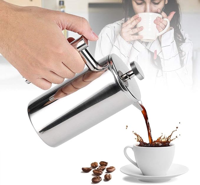 TOPINCN French Press Coffee Maker, Stainless Steel, Double Wall Insulation, Mirror Finish, 350ml, with Filter, for Coffee and Tea