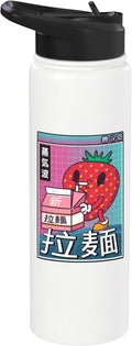 Strawberry Milk Carton Kawaii Grid Vaporwave Aesthetic Anime Stainless Steel Insulated Water Bottle