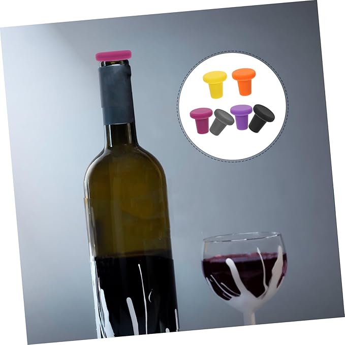 ULTECHNOVO 6pcs Silicone Wine Stoppers Reusable Leakproof Seal for Wine Beer and Beverage Bottles Vibrant Colors for Easy Identification and Decor Food-grade Silicone