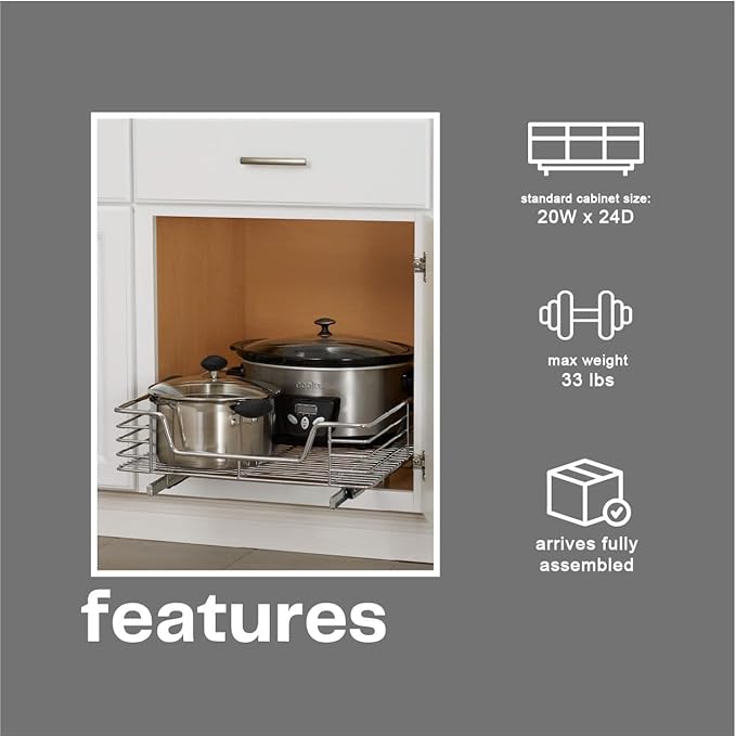 Home Decorators Collection Extra deep Sliding Organizer, 6" Hx20 Wx21 D, Chrome