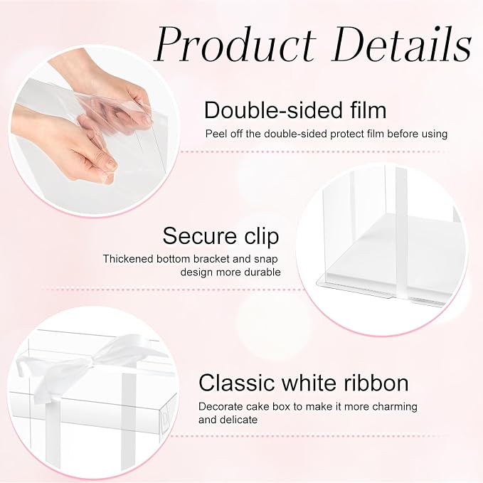 Ocmoiy 10x10x12Inch Clear Cake Box, 5 Pcs Tall Cake Boxes with Ribbon, Treat Transport Boxes for Wedding, Birthday, Party