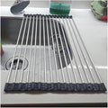 Over The Sink Roll Up Dish Drying Rack for Kitchen Counter, Folding Rolling Dish Over Sink Mat, Foldable Drainer Stainless Steel Rack Kitchen Organization(Black,47x24cm/18.5x9.4in)