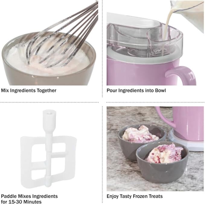 Ice Cream Maker - 1QT Ice Cream Machine for Sorbet, Gelato, Frozen Yogurt and More - Kitchen Appliances and Gadgets by Classic Cuisine (Pink)