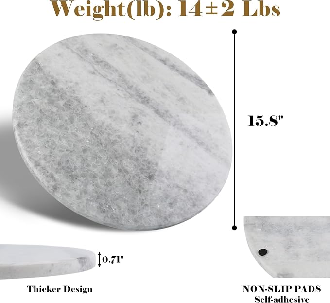 Koville Marble Cutting Board for Kitchen, 16"x16" Inches Round Stone Cutting Board, Marble Tray for Baking Charcuterie Pastry, Serving Tray for Countertop, Large Stone Slab(Azul Cristallo)