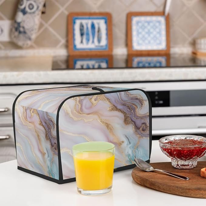 Marble Texture Gold Toaster Cover 2 Slice Dust and Fingerprint Protection Toaster Bread Maker Covers Washable Kitchen Small Appliance Covers for Kitchen Accessories Decor Bakeware Women Gift