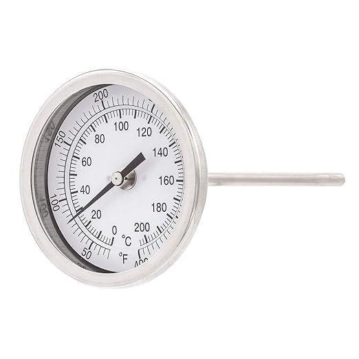PIC Gauge B3B6-PP 3” Dial Size, 50/400°F and 10/204°C, 6" Stem Length, Back Angle Connection, Stainless Steel Case, 316 Stainless Steel Stem Bimetal Thermometer